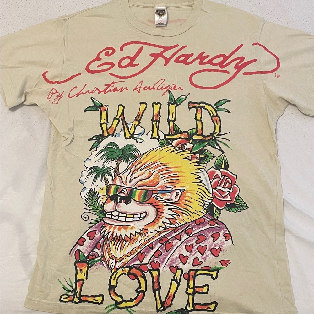 Ed Hardy Beige Wild Love Graphic Tee